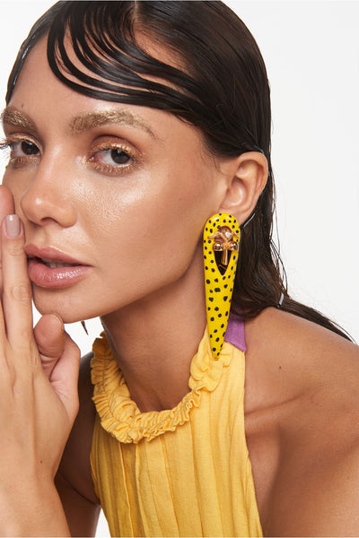 Outhouse Jewellery Gavi Spicule Yellow Kaybug Earrings Fashion Jewellery Online Shopping Melange Singapore Indian Designer Wear