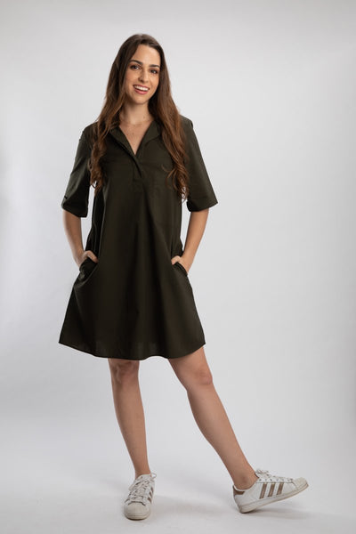 Olive Pleated Pocket Dress