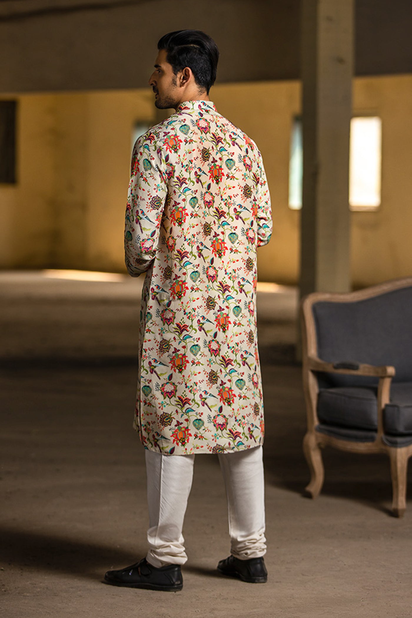 Payal Singhal - Khakhi printed silk kurta set - Melange Singapore - Indian Designer Wear Online Shopping