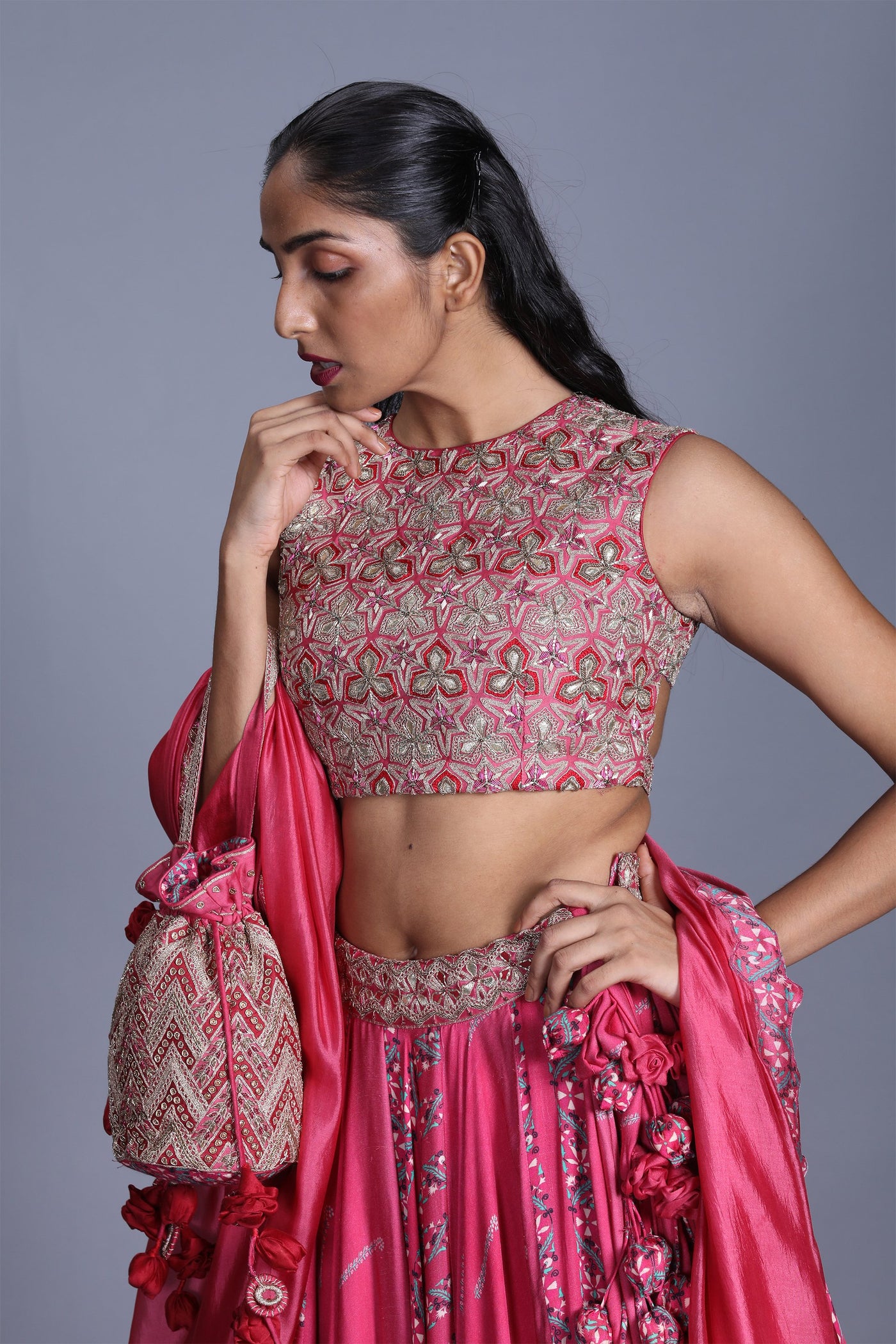 Heavy Blouse With Printed Skirt And Dupatta