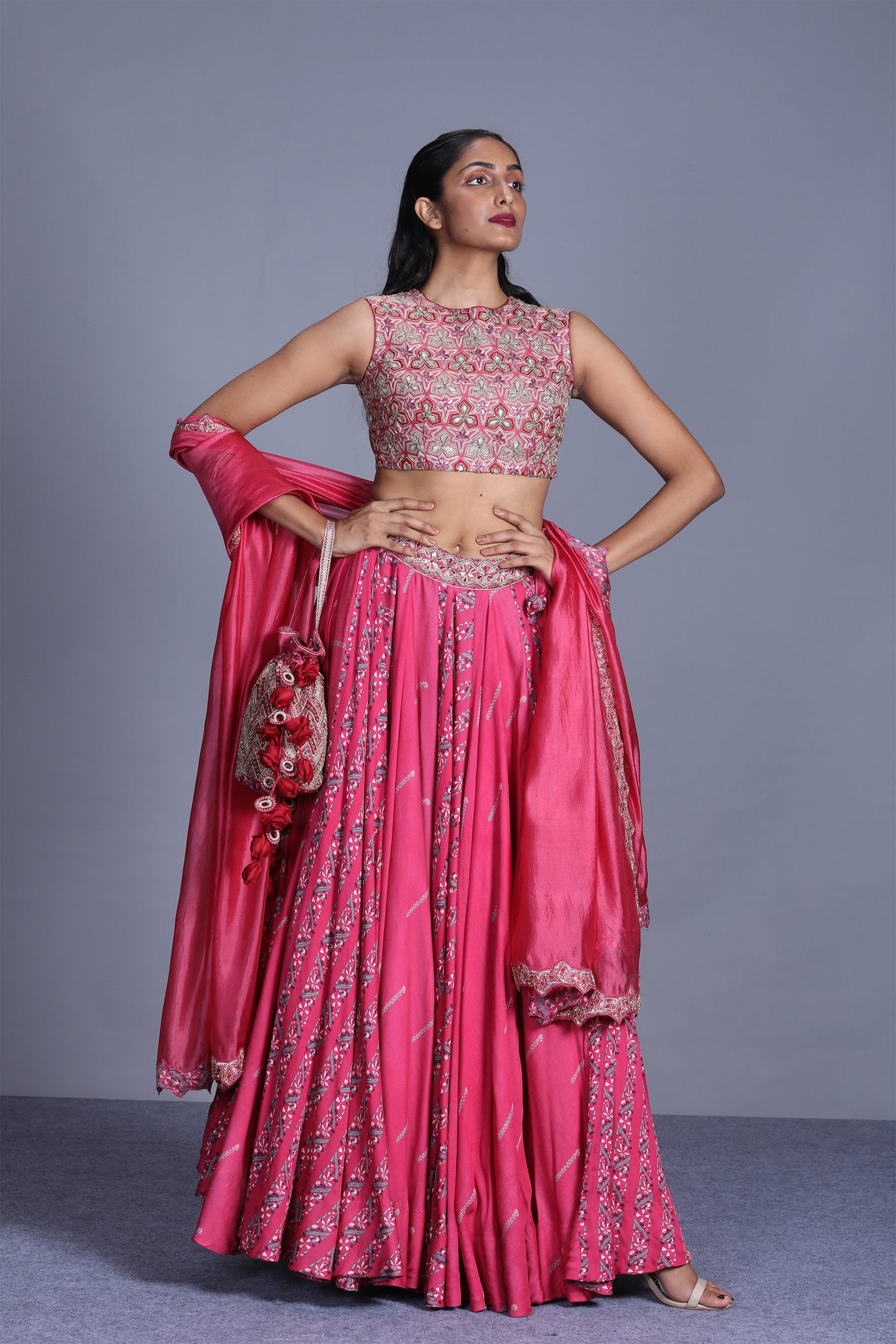 Heavy Blouse With Printed Skirt And Dupatta