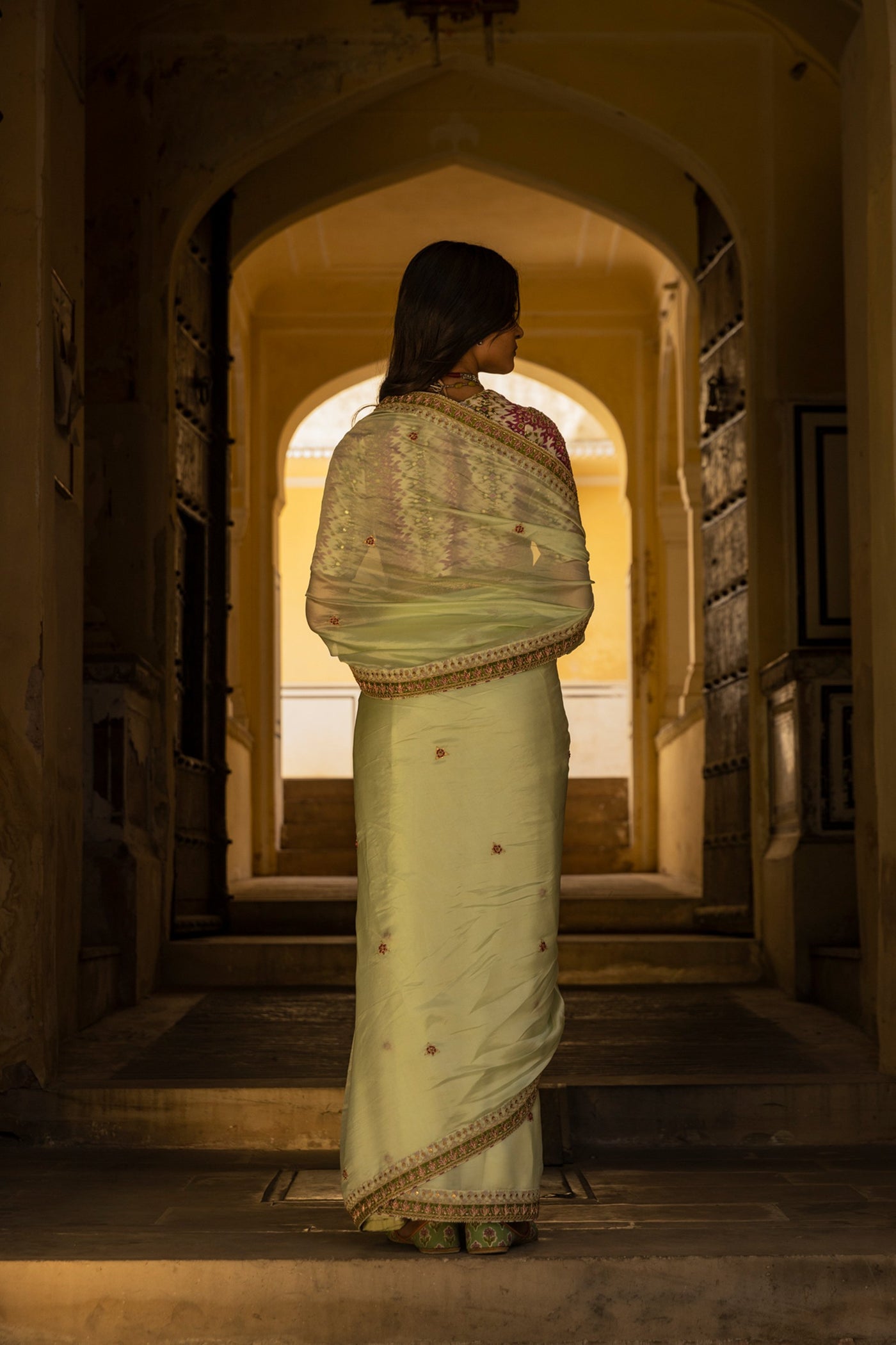 Punit Balana - Mint organza silk saree - Melange Singapore - Indian Designer Wear Online Shopping