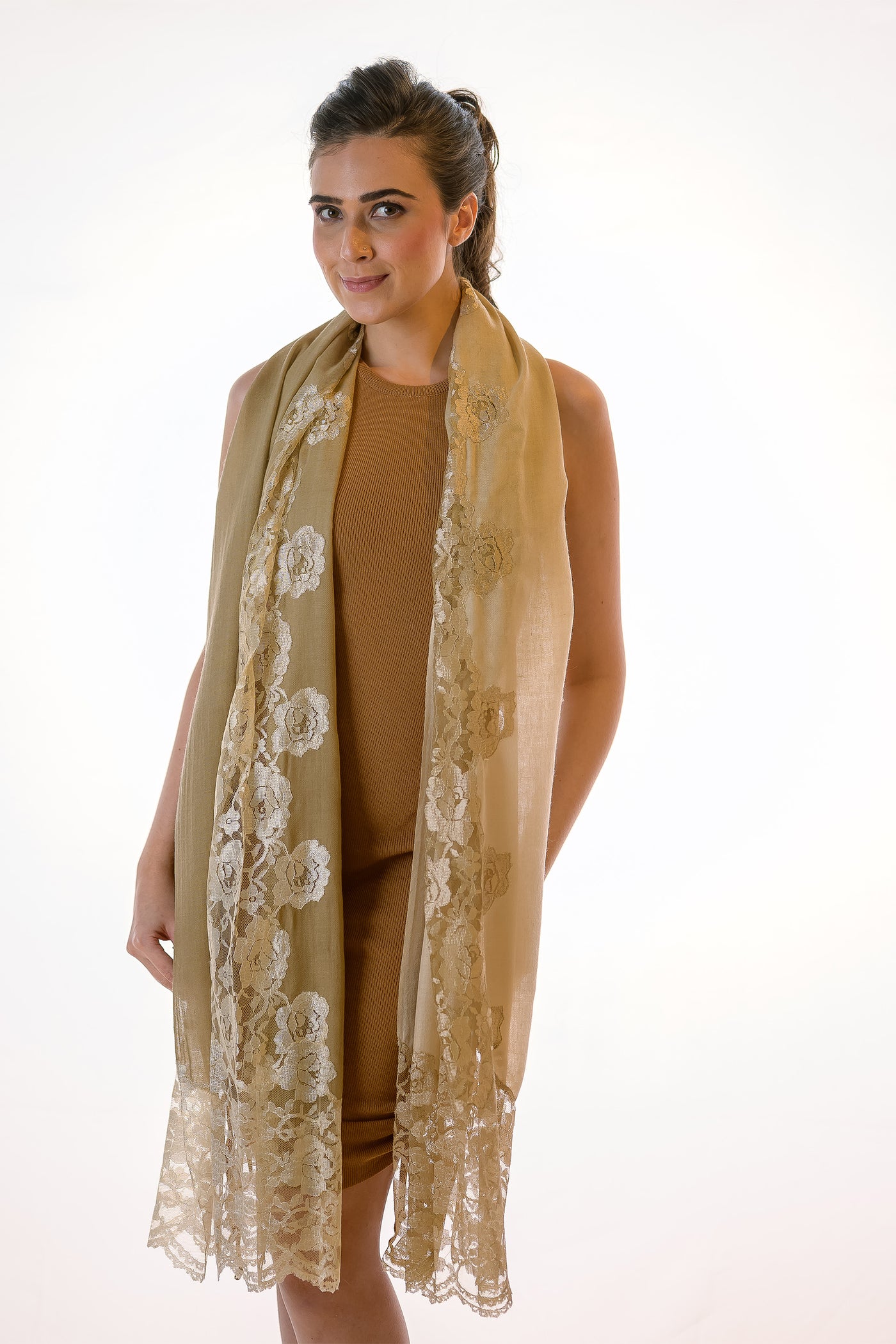 Queenmark couture Fashion Road Beige Lace fashion accessories online shopping melange singapore