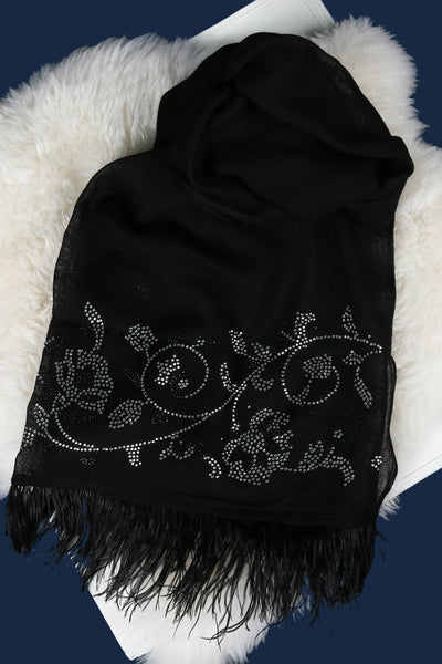 Queenmark couture Flower Crystals Black Ostrich Feathers fashion accessories online shopping melange singapore