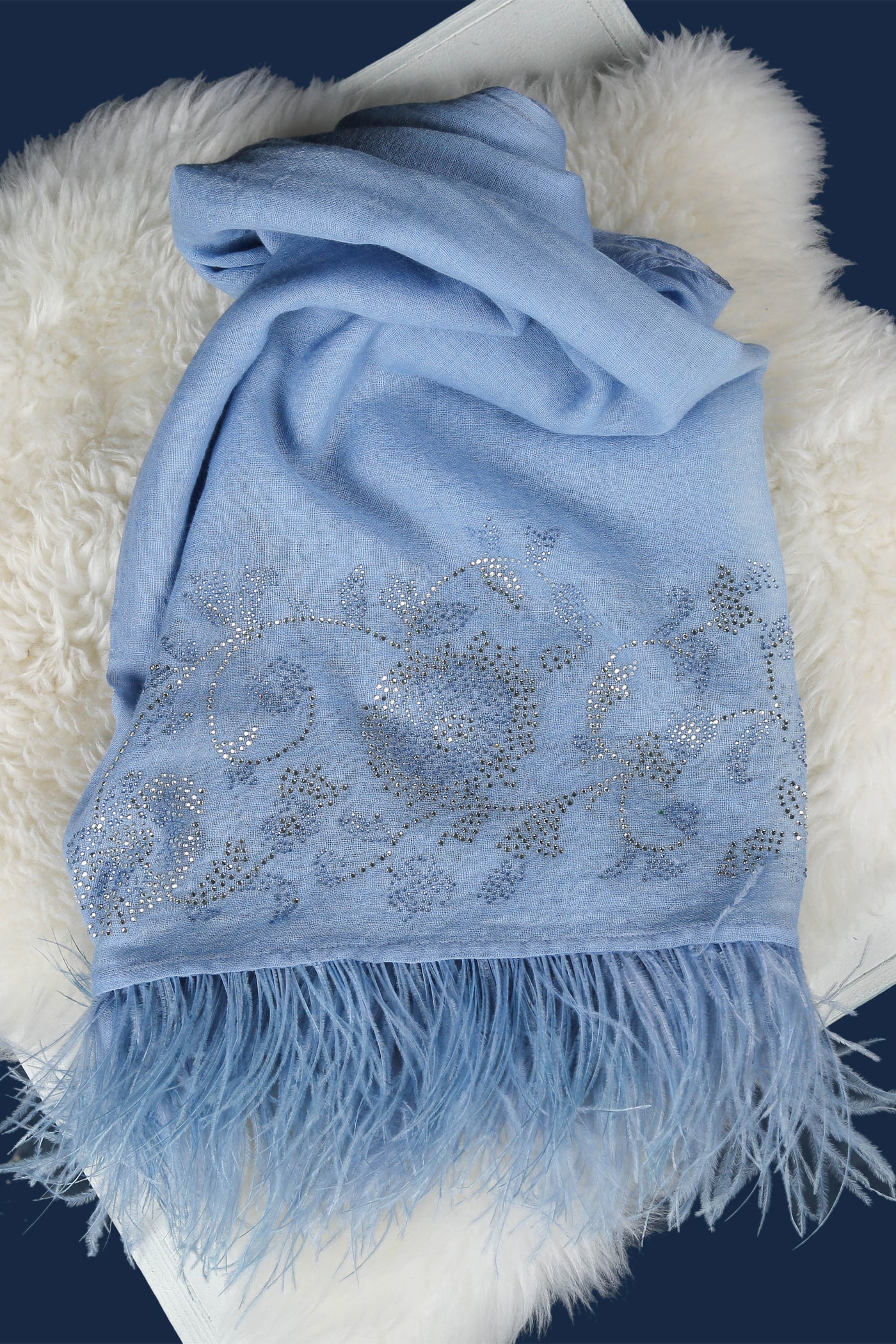 Queenmark couture Flower Crystals Blue Ostrich Feathers fashion accessories online shopping melange singapore