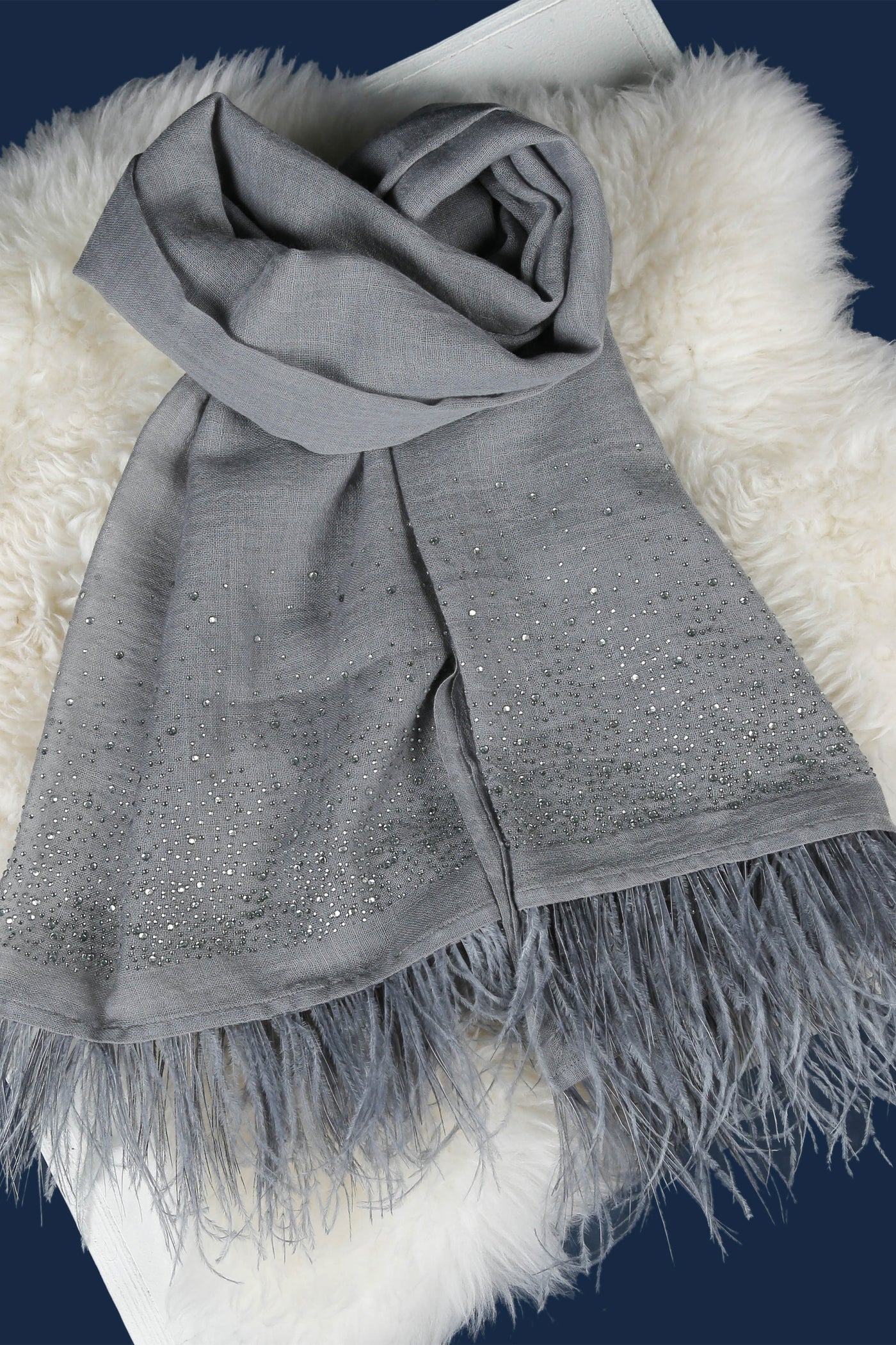Queenmark couture Raindrop Crystals Greyish Blue Ostrich Feathers fashion accessories online shopping melange singapore