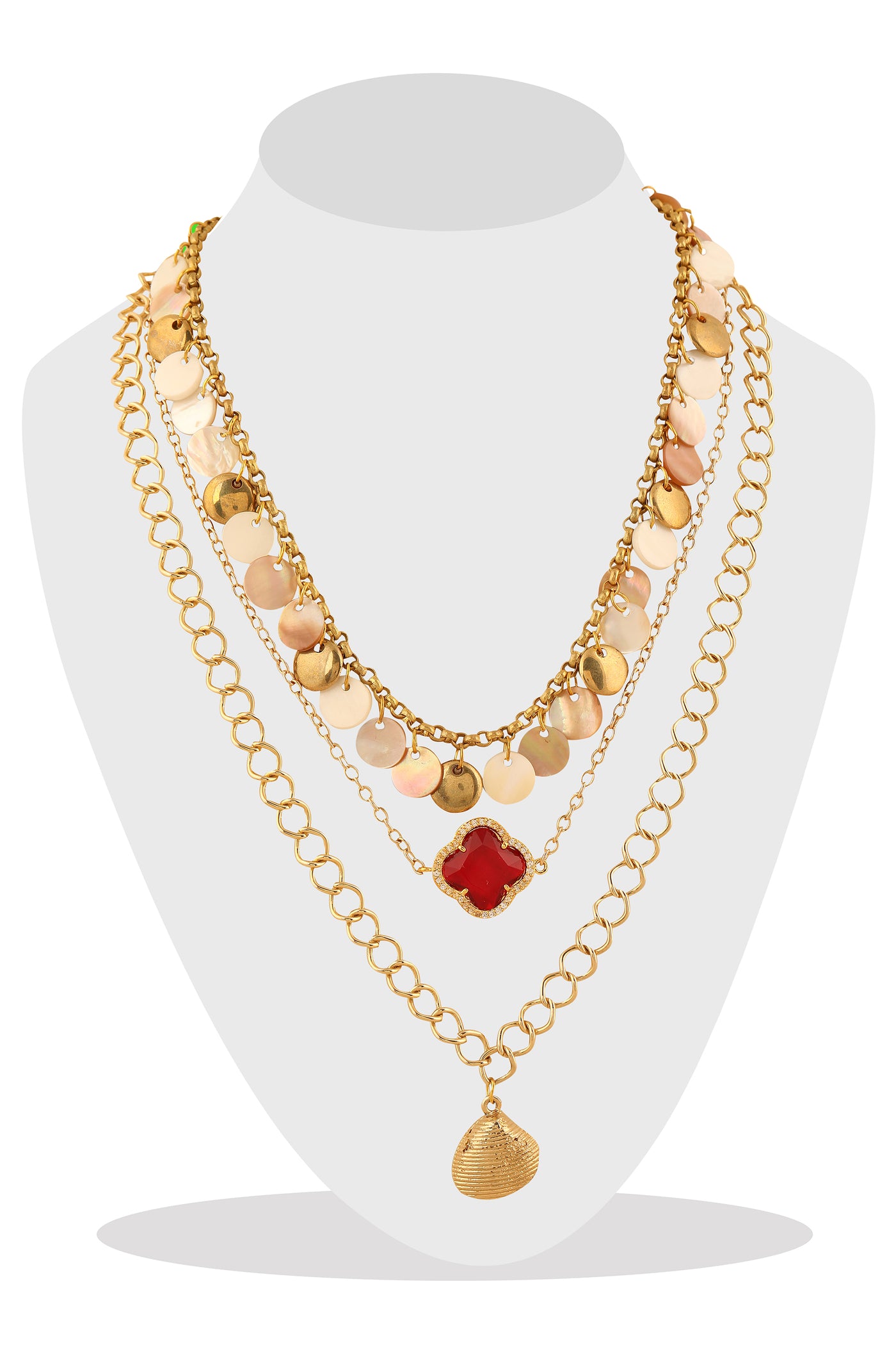 Red Classic Layered Necklace