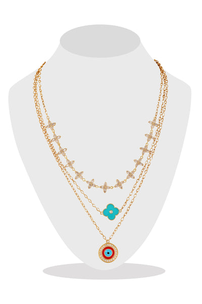 Raya jewels Delicate Layered Necklace blue gold fashion jewellery online shopping melange singapore indian designer wear