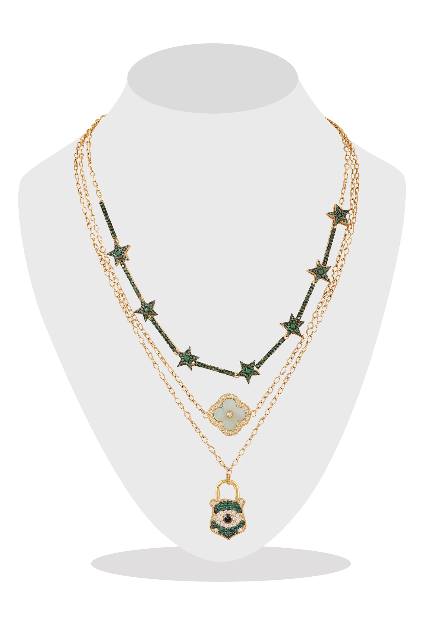raya jewels Emerald Layered Necklace fashion jewellery online shopping melange singapore indian designer wear