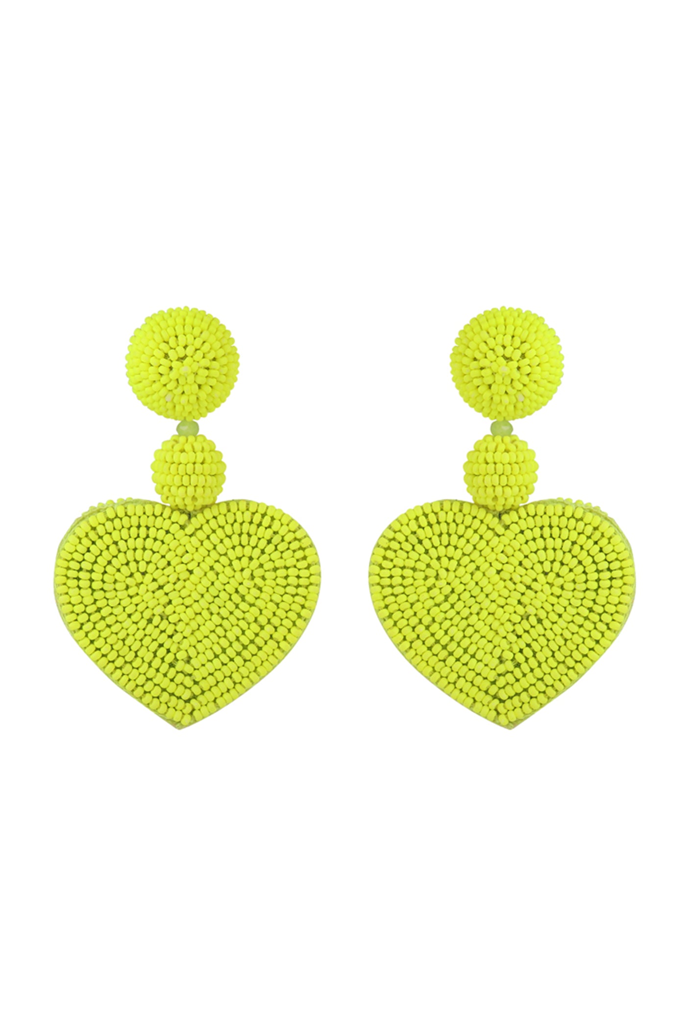 Neon Green Beaded Heart Earrings