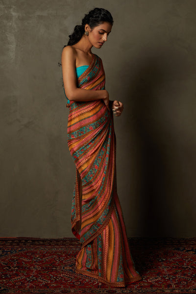 ri ritu kumar Aqua & Multi Color Ariyana Saree With Unstitched Blouse festive indian designer wear online shopping melange singapore