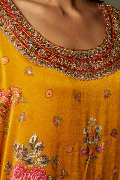ri ritu kumar Mustard Wild Flower Embroidered kurta With Pant and Dupatta festive indian designer wear online shopping melange singapore