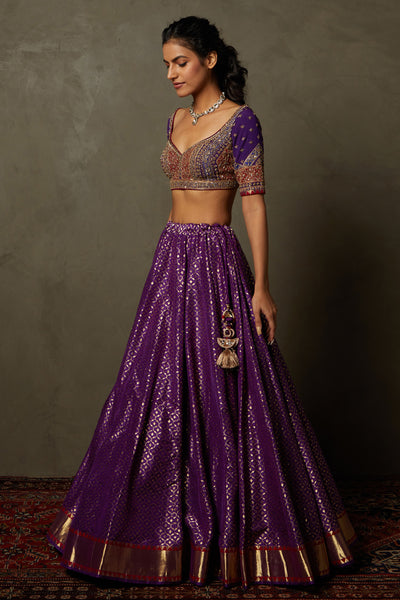 ri ritu kumar Purple Kanika Embroidered Lehenga With Blouse and Dupatta festive indian designer wear bridal wedding online shopping melange singapore