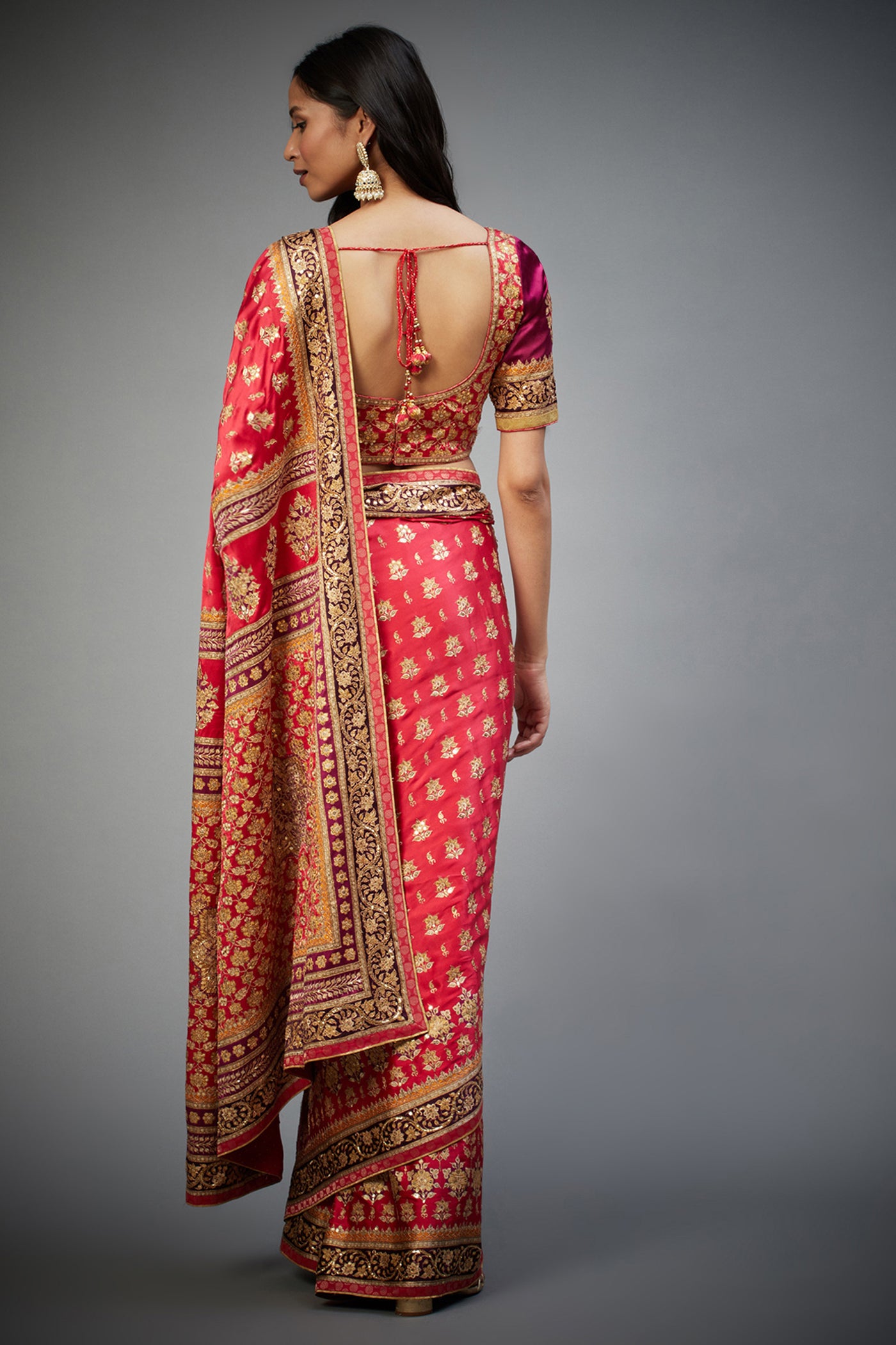 ri ritu kumar Red & Prune Satnam Saree With Unstitched Blouse festive indian designer wear online shopping melange singapore