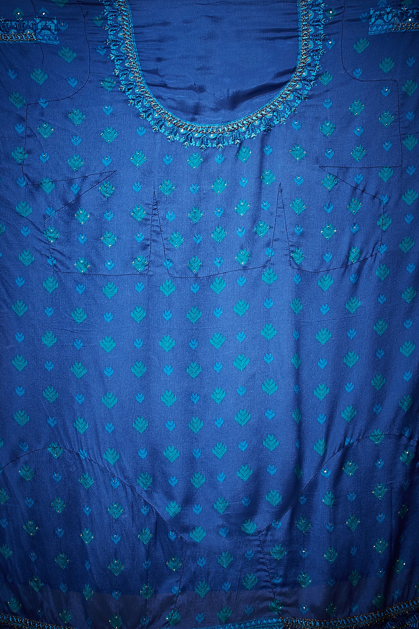 ri ritu kumar Turquoise & Royal Blue Phulkari Saree With Unstitched Blouse festive indian designer wear online shopping melange singapore