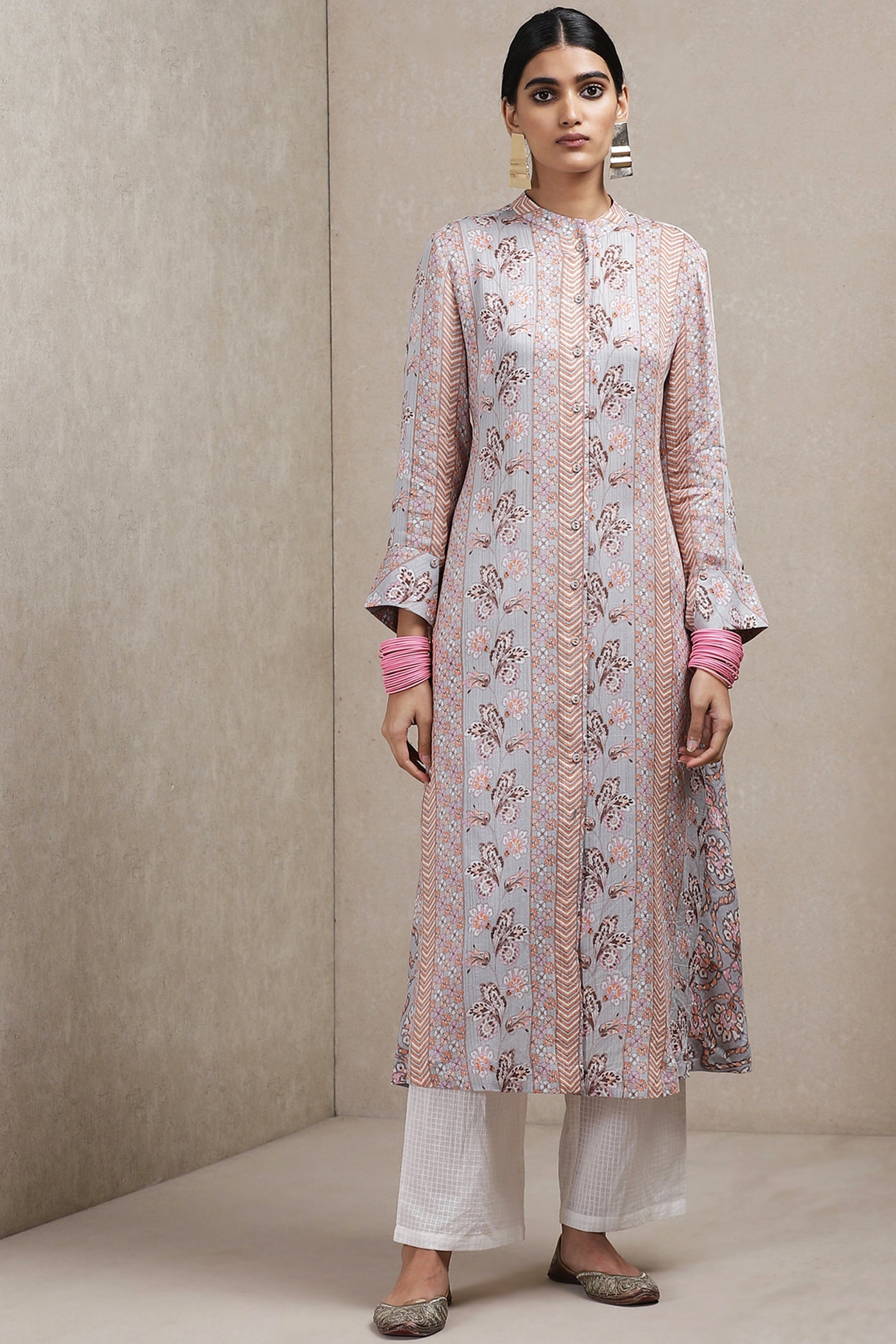 ritu kumar Light Grey Printed Kurta Set online shopping melange singapore indian designer wear