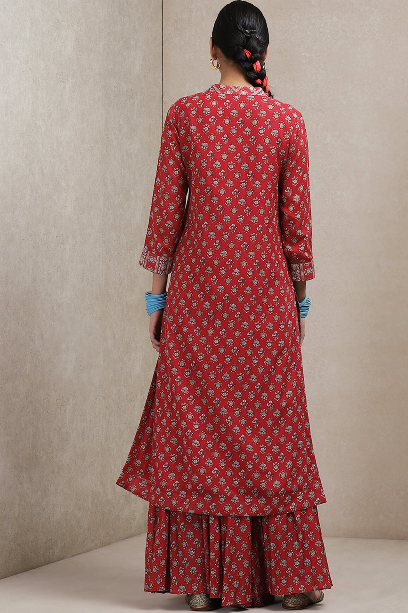 Ritu kumar Red Printed Kurta And Printed Sharara Set online shopping melange singapore indian designer wear