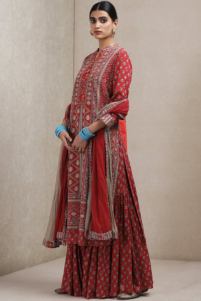 Ritu kumar Red Printed Kurta And Printed Sharara Set online shopping melange singapore indian designer wear
