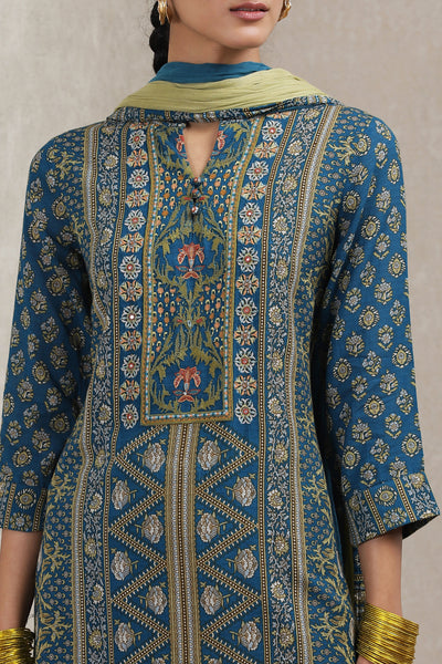 ritu kumar Printed Kurta And Printed Sharara Set teal blue online shopping melange singapore indian designer wear