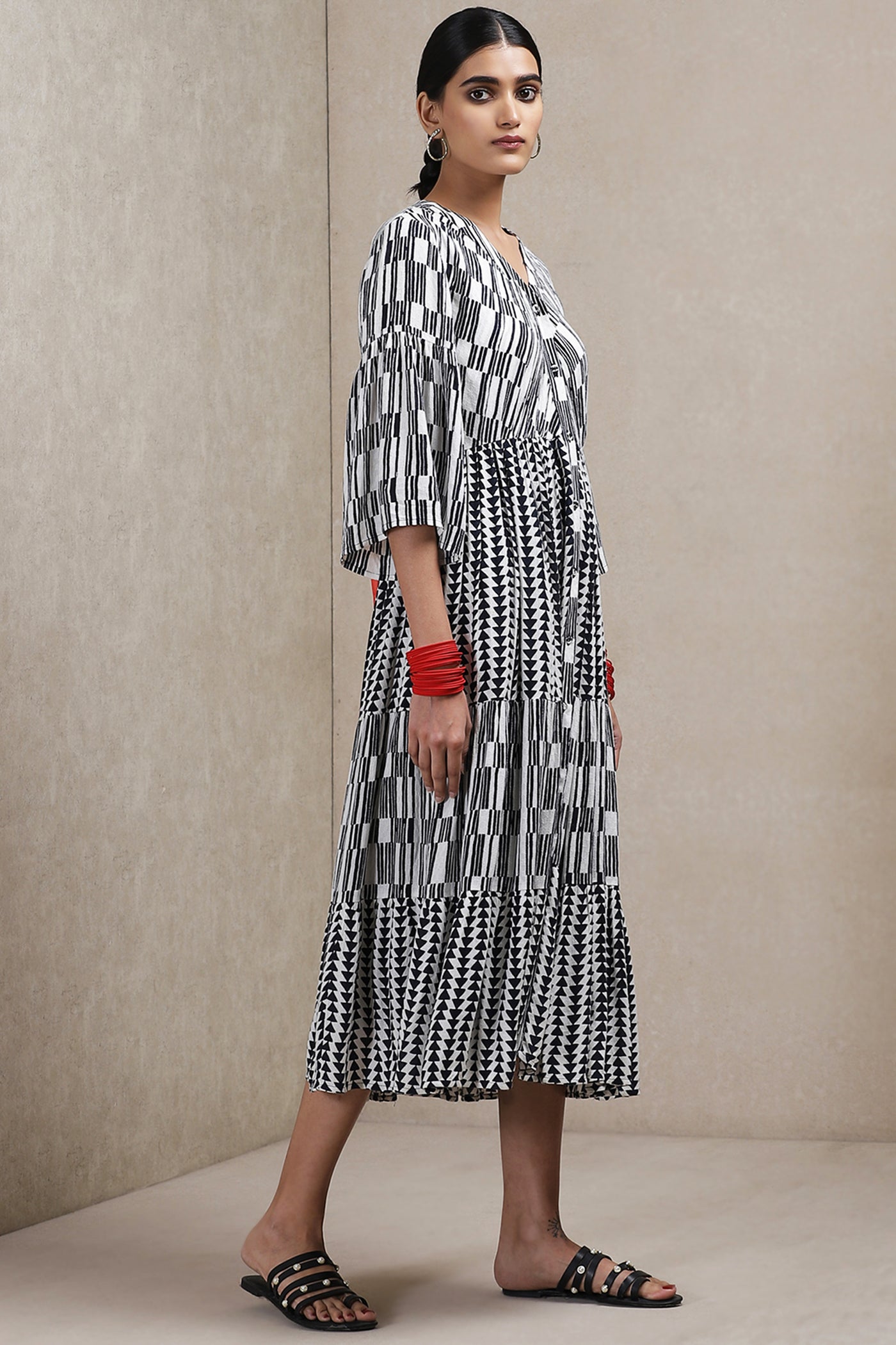 ritu kumar Black and white geometric print dress online shopping melange singapore indian designer wear