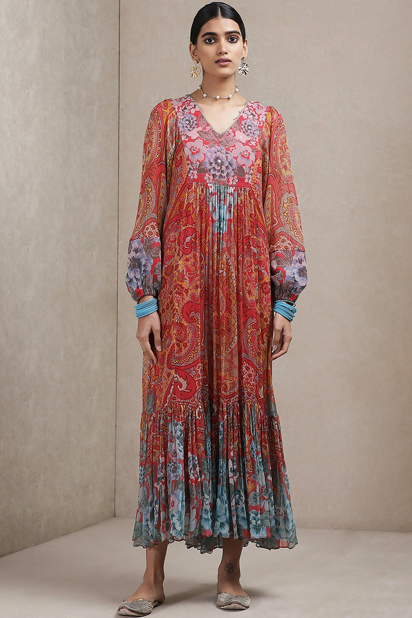 ritu kumar Dark pink printed dress online shopping melange singapore indian designer wear