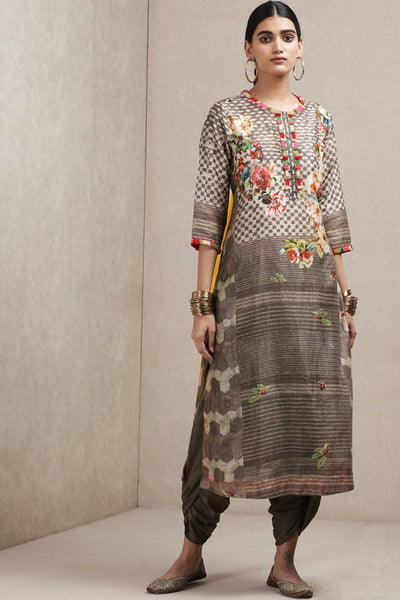 ritu kumar Grey Floral Print Kurta Set online shopping melange singapore indian designer wear
