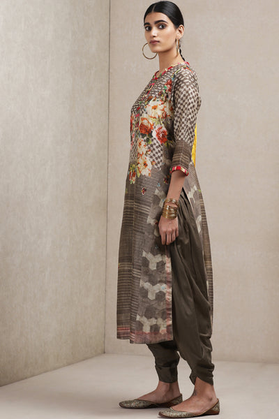 ritu kumar Grey Floral Print Kurta Set online shopping melange singapore indian designer wear