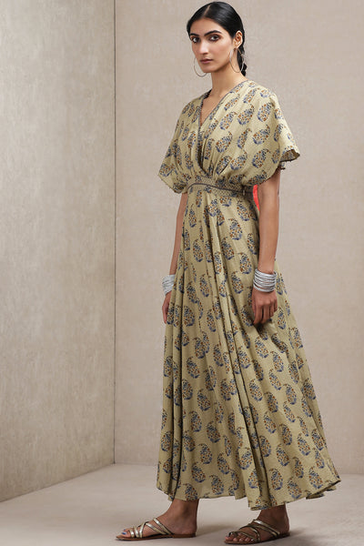 ritu kumar Olive Paisley Print Kaftan Dress online shopping melange singapore indian designer wear
