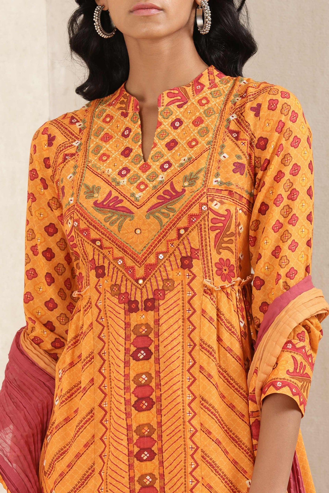 ritu kumar Orange Printed Suit Set festive indian designer wear online shopping melange singapore