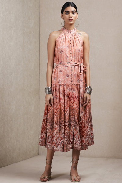 ritu kumar Peach floral print dress online shopping melange singapore indian designer wear