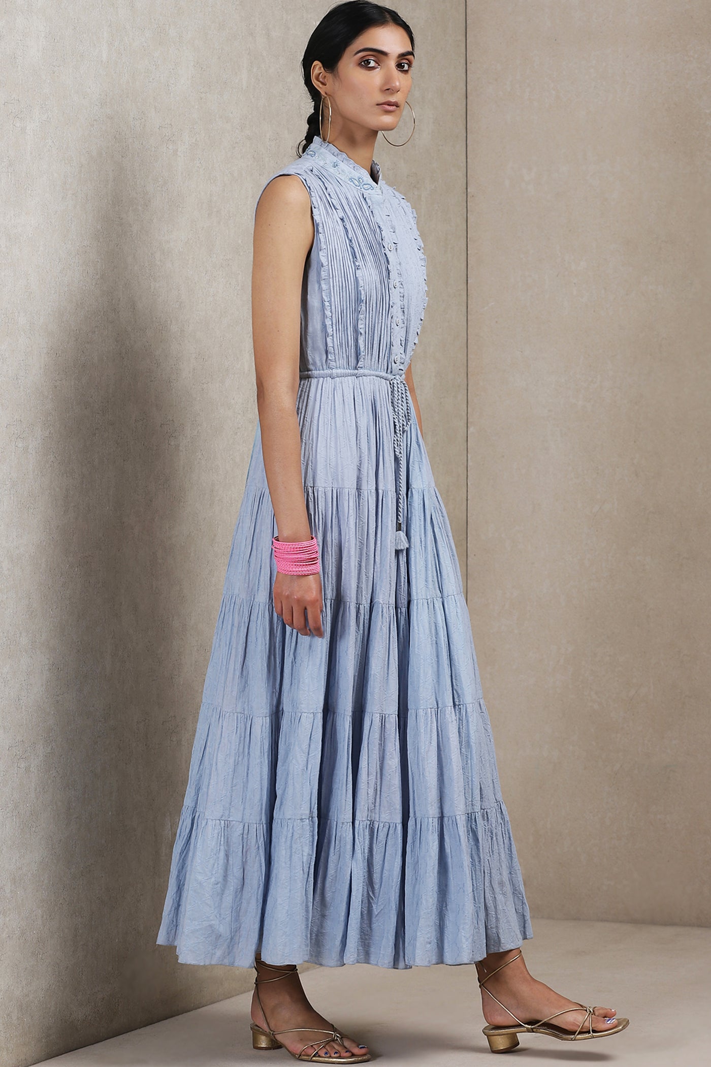 ritu kumar Powder Blue Self Work Dress online shopping melange singapore indian designer wear