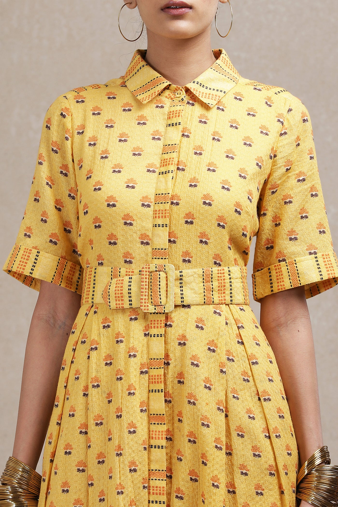 ritu kumar Yellow Floral Print Dress online shopping melange singapore indian designer wea