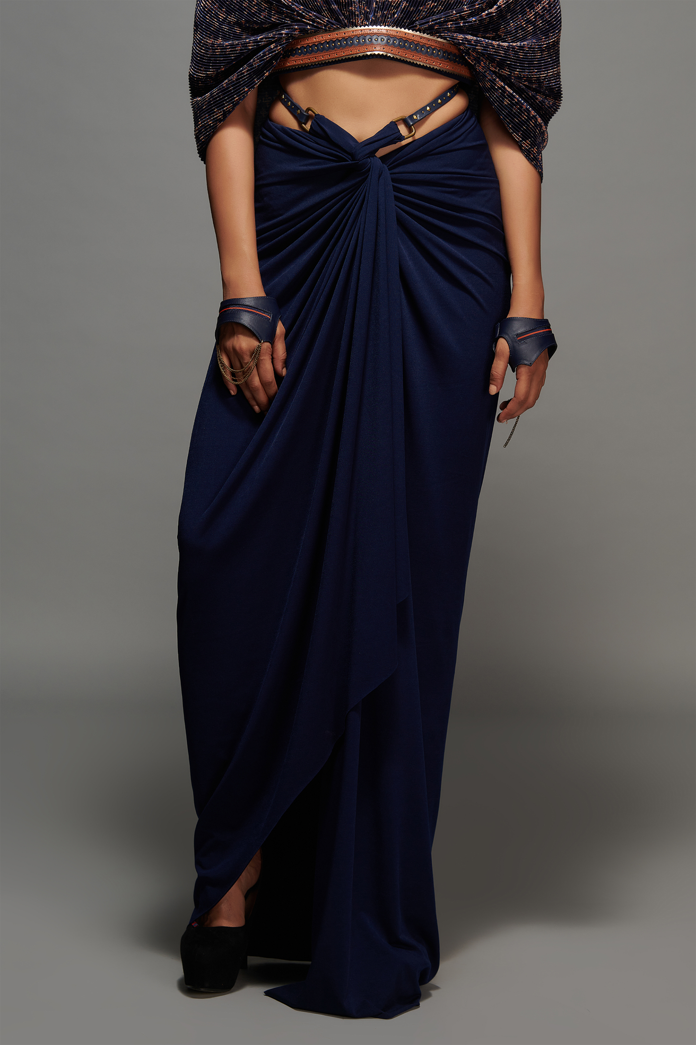 shantanu & nikhil Navy Twisted Drape Skirt western indian designer wear online shopping melange singapore