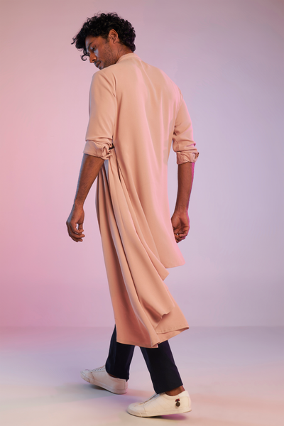shantanu & nikhil Pastel Rose Kurta With Neo-Drape pink western indian designer wear online shopping melange singapore