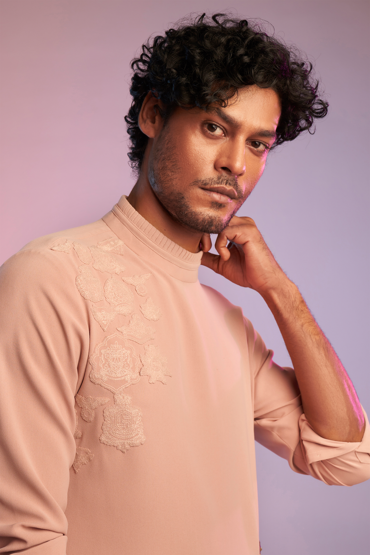 shantanu & nikhil Pastel Rose Kurta With Neo-Drape pink western indian designer wear online shopping melange singapore