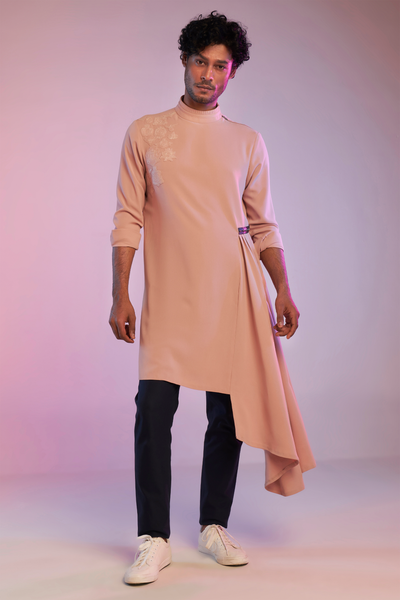 shantanu & nikhil Pastel Rose Kurta With Neo-Drape pink western indian designer wear online shopping melange singapore