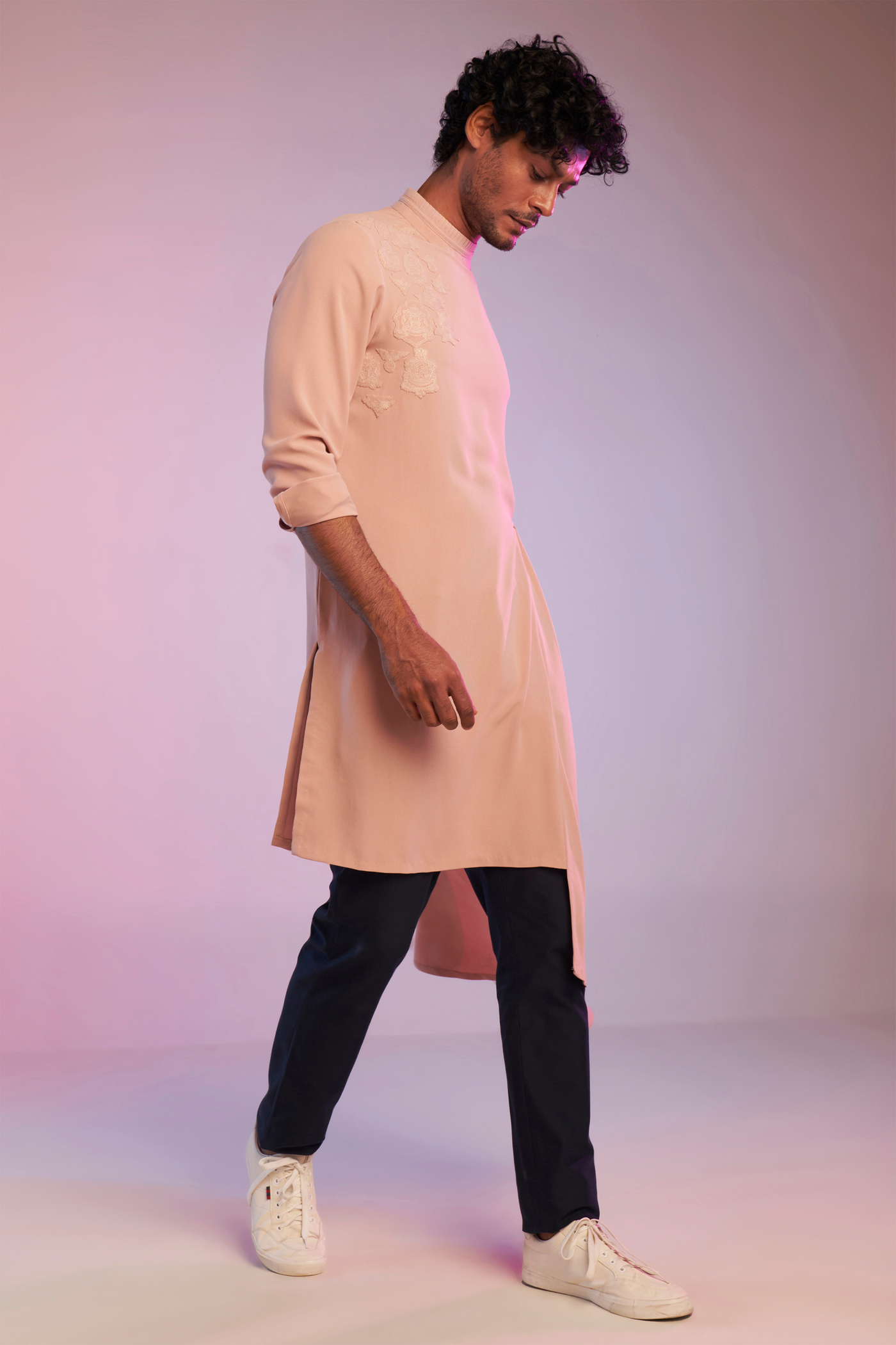 shantanu & nikhil Pastel Rose Kurta With Neo-Drape pink western indian designer wear online shopping melange singapore