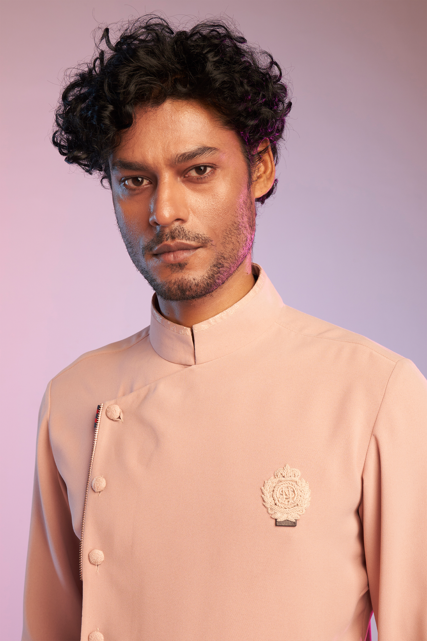 shantanu & nikhil Pastel Rose Short Neo-Drape Shirt pink western indian designer wear online shopping melange singapore
