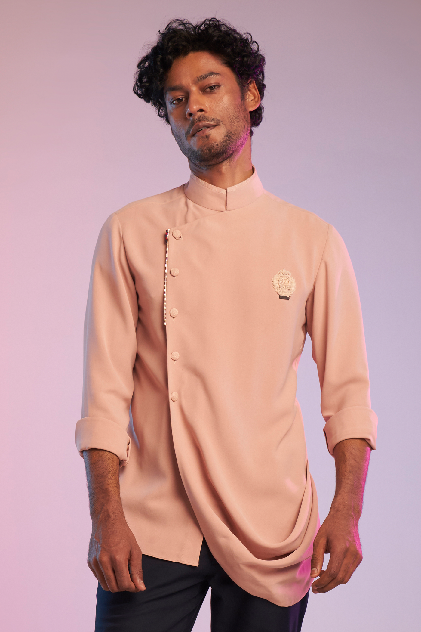 shantanu & nikhil Pastel Rose Short Neo-Drape Shirt pink western indian designer wear online shopping melange singapore