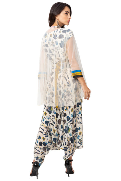 Off White Dhoti Jumpsuit With Net Jacket