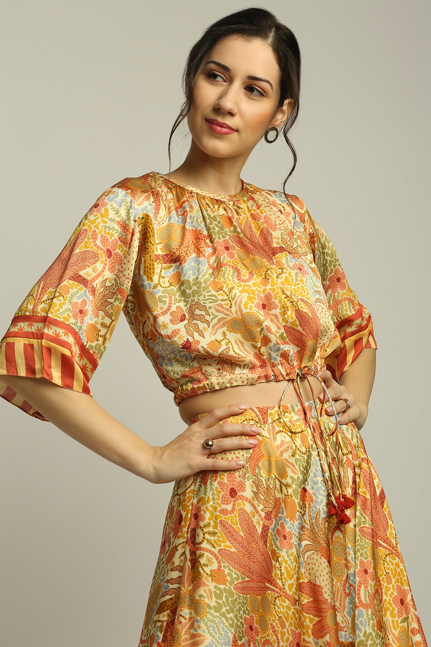 sougat paul Forest Groove Printed Co-ord Set yellow fusion indian designer wear online shopping melange singapore