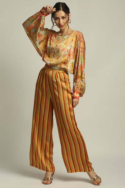sougat paul Forest Groove Printed Co-ord Set yellow orange fusion indian designer wear online shopping melange singapore