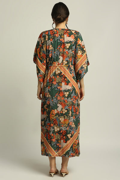 sougat paul Forest groove printed dress with tie-up black fusion indian designer wear online shopping melange singapore