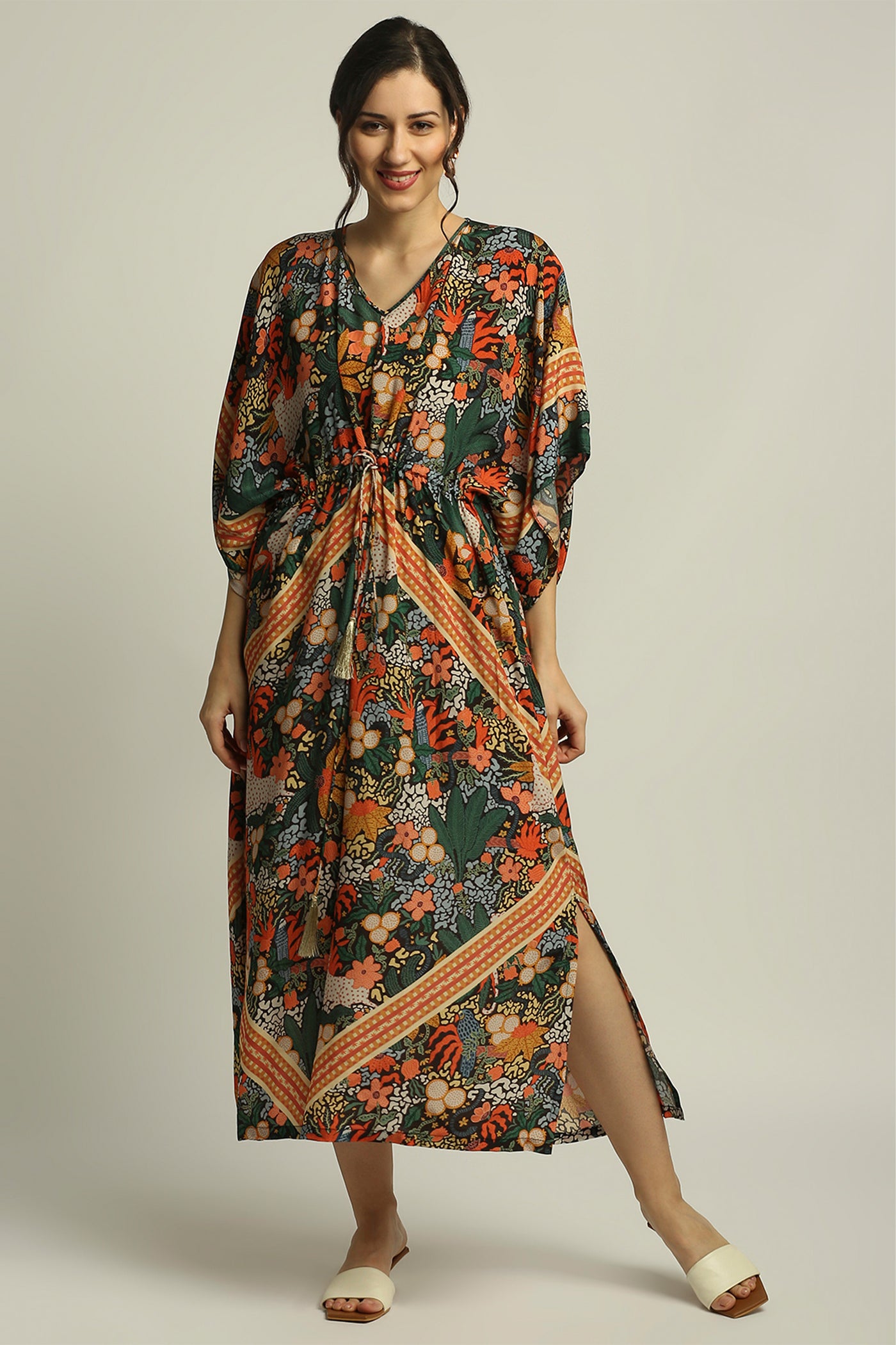 sougat paul Forest groove printed dress with tie-up black fusion indian designer wear online shopping melange singapore