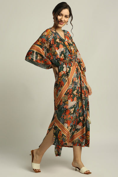 sougat paul Forest groove printed dress with tie-up black fusion indian designer wear online shopping melange singapore