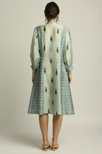 sougat paul Nature collective printed dress sage green fusion indian designer wear online shopping melange singapore