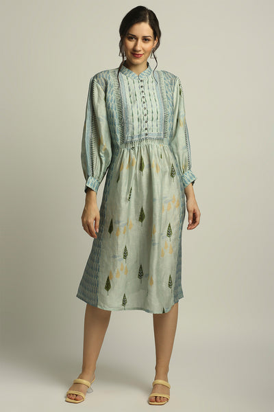 sougat paul Nature collective printed dress sage green fusion indian designer wear online shopping melange singapore