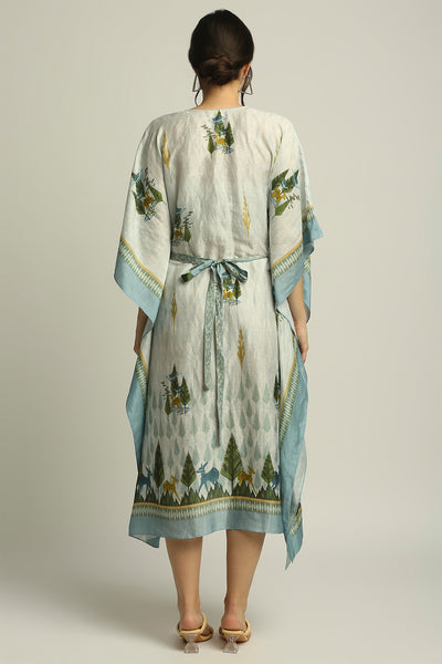 sougat paul Nature Collective printed kaftan with belt sage green fusion indian designer wear online shopping melange singapore