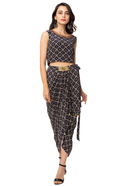 Printed Dhoti Skirt Set With Jacket