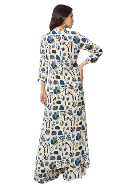 Printed Long Jacket With Ruched Jumpsuit